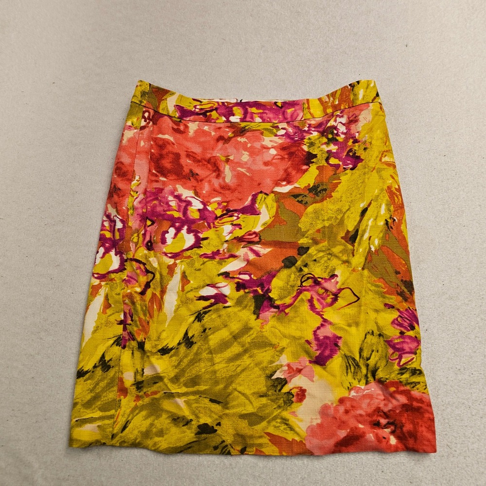 J.Crew Floral Pencil Skirt Yellow Pink Orange Cotton Stretch Size 6 RN77388
